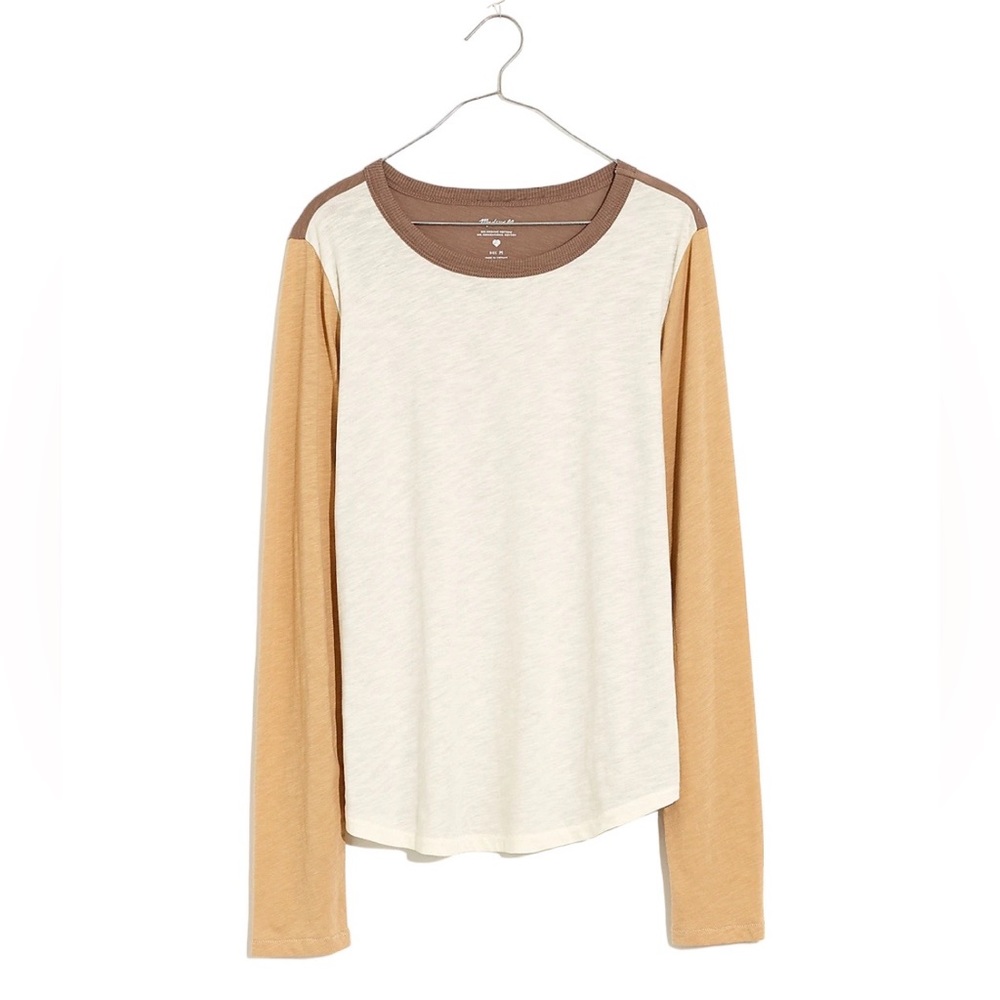 Madewell Whisper Cotton Colorblock Rib-Crewneck Long Sleeve Tee - L
